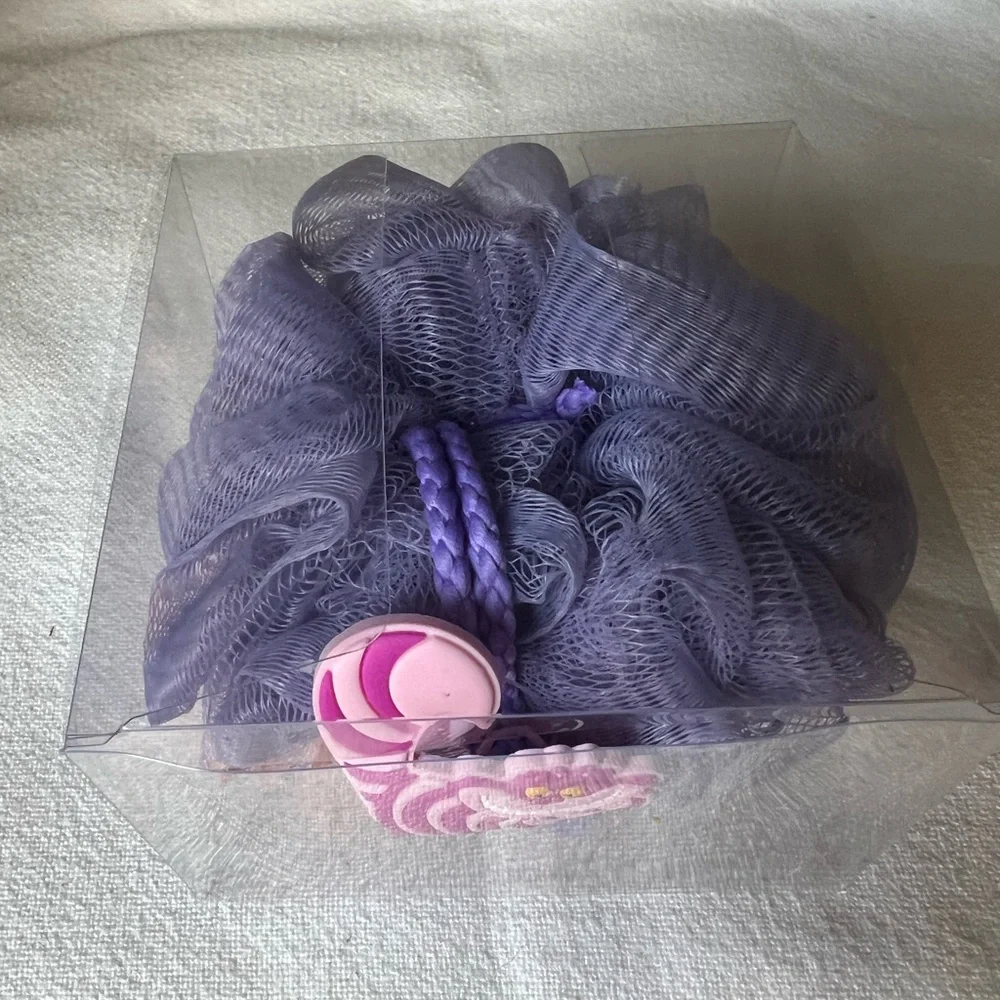 Watermelon soap Purple Shower Pouf with Cheshire Cat Design